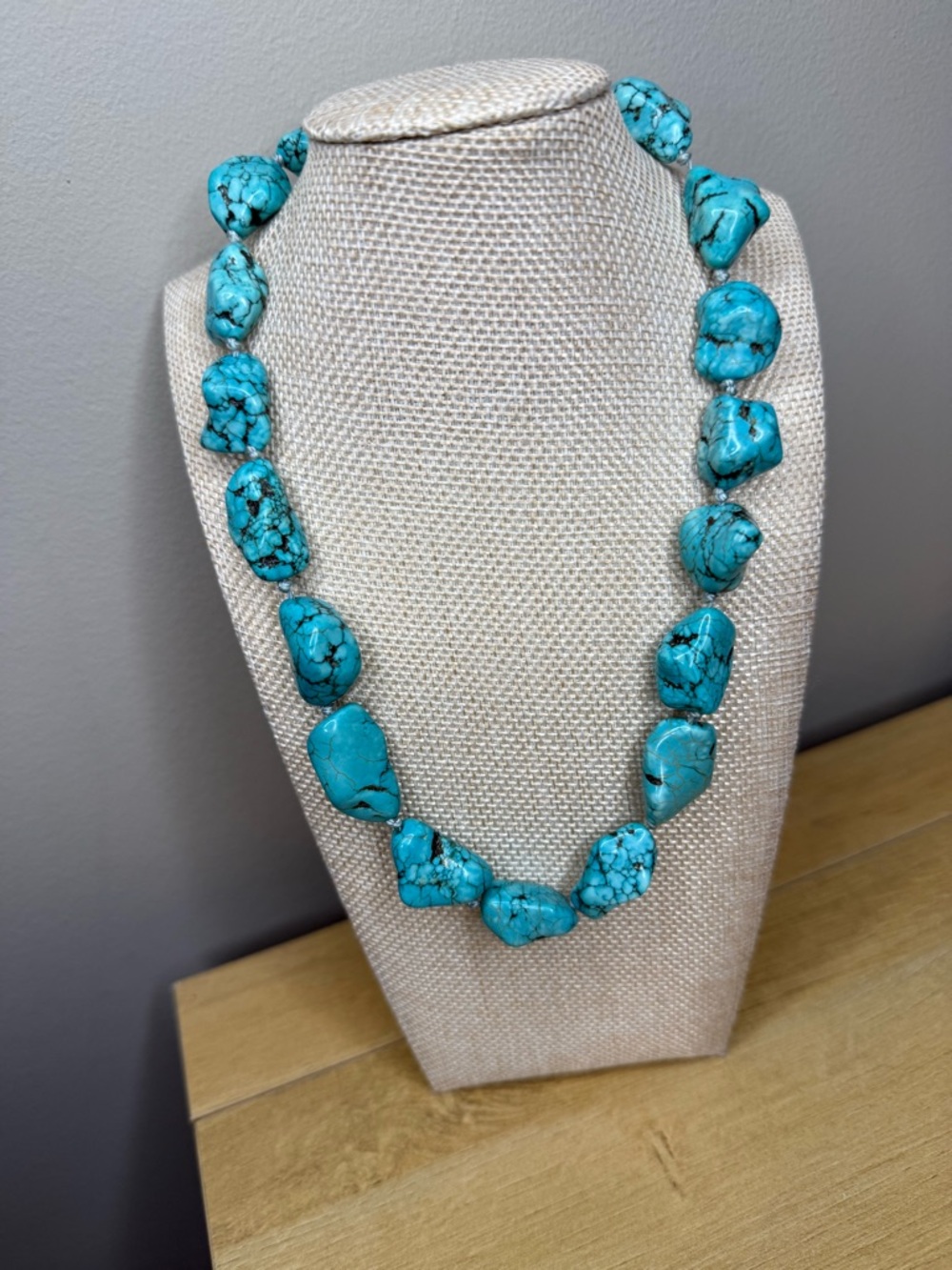 Genuine Turquoise Chunky Beaded Hand Knotted Necklace